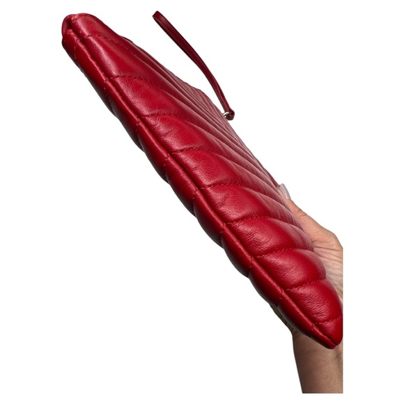 SAINT LAURENT YSL MONOGRAM ROUGE EROS MATELASSE CALFSKIN WRISTLET POUCH/CLUTCH - Picture 16 of 16